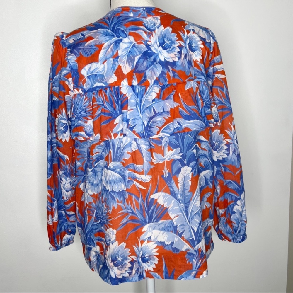 J.CREW Ratti Rio Ruffle Bust Floral Blouse Red Blue Size XS - Picture 4 of 8